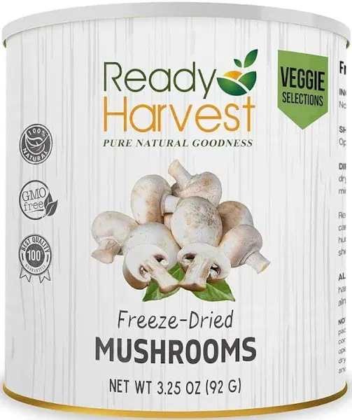 Ready Harvest Freeze-Dried Mushroom for Emergency Food Supply | Camper Must-Haves Camping Essentials | Hurricane Preparedness Items, Survival Food, Pantry Staples | #10 Can | 25-Year Shelf Life