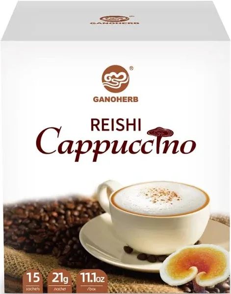 Mushroom Coffee Alternative Cappuccino Mix, Instant Superfood Coffee Drink with Reishi Mushroom Extract for Stress Relief, Immune Support, Smooth and Tasty, 11.1oz, 15 Count