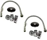 Miiflex Complete Set 1/2 in. Nom Inlet x 3/8 in. OD Compression Outlet Angle Shut Off Valve + Escutcheon Plate + 20" Long Stainless Steel Braided