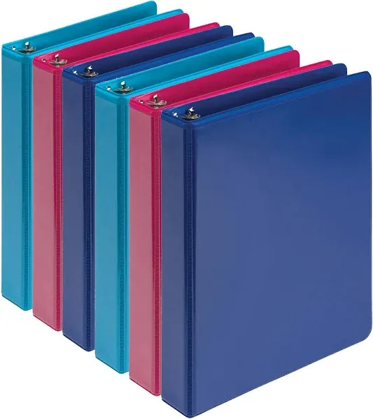 Samsill Economy 1 Inch Mini 3 Ring Binder, Made in The USA, 9.1” x 7.5” Round Ring Binder, Non-Stick Customizable Cover, Assorted Fashion, 6 Pack