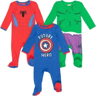 Marvel Avengers 3 Pack Zip-Up Long Sleeve Sleep N' Play Coverall