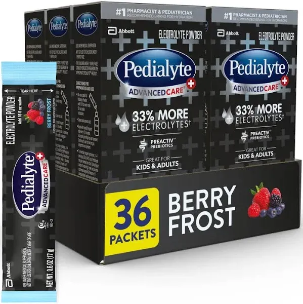 Pedialyte AdvancedCare Electrolyte Powder, Berry Frost/Strawberry Freeze, Value Size - 12 pack, 0.6 oz packets