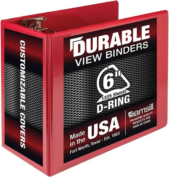 Samsill Durable 6 Inch Binder Made in The USA Locking D Ring Customizable Clear View Binder