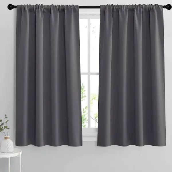 RYB HOME White Curtains for Bedroom - Room Darkening Curtains for Kitchen Curtain Cafe, Insulated Energy Saving Panels for Living Room, Back Tab Top, 42 x 45 inch, Grayish White, 1 Pair