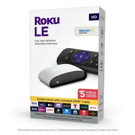 Roku LE HD Streaming Media Player High Speed HDMI Cable &amp; Remote