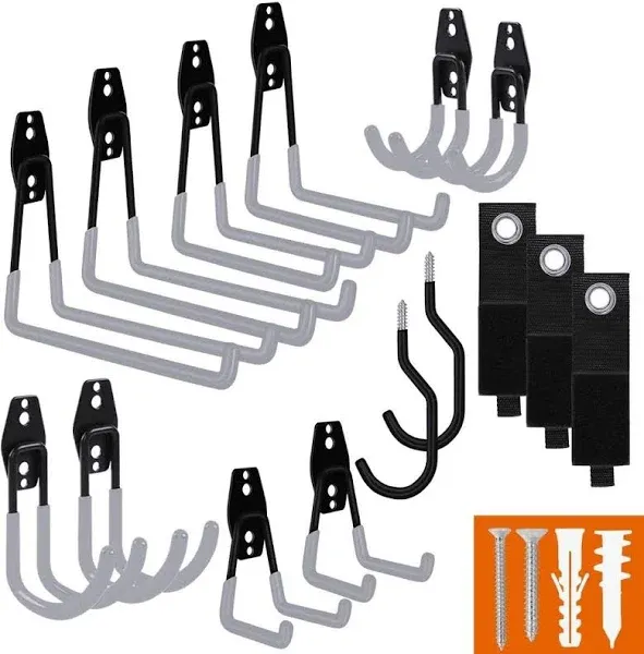 Smartology Garage Hooks with Bike Hook & Extension Cord Organizer 15 Pack Set Steel Multi-Tool Hanger