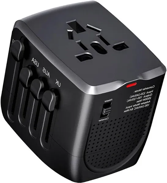 International Travel Adapter Voltage Converter to Step Down 230V to 120V for Hair straighteners, laptops, Cell Phones, Power converters from USA to UK, Europe, Australia Over 200 Countries