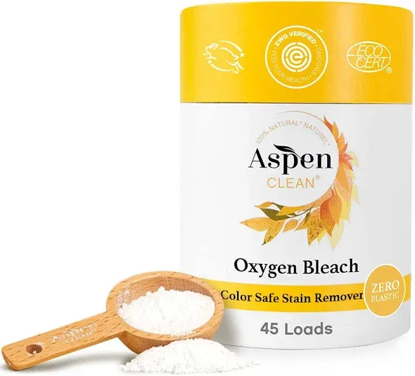 Unscented Oxygen Bleach Powder and Color Safe Stain Remover by AspenClean, Zero Plastic, EWG VERIFIED , Vegan, Hypoallergenic, Bleach Alternative - 45