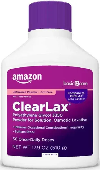 Amazon Basic Care ClearLax Polyethylene Glycol 3350 Powder for Solution, 26.9 oz