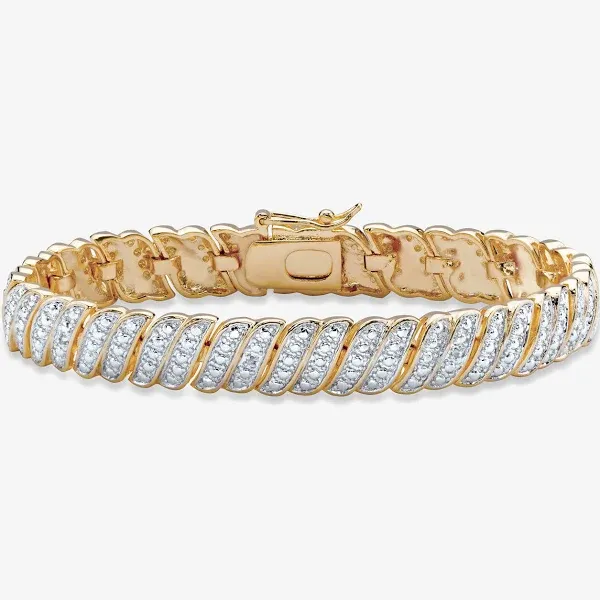 PalmBeach Jewelry White Diamond Accent Two-Tone Pave-Style S-Link Tennis Bracelet