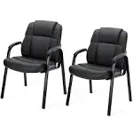 Edx Leather Waiting Room Chairs with Padded Arms Set of 2 Executive Office Reception Guest Chair No Wheels for Conference Room