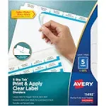 Print and Apply Index Maker Clear Label Dividers, Big Tab, 5-Tab, White Tabs, 11 x 8.5, White, 1 Set - Advanced Safety Supply, PPE, Safety Training, Workwear, MRO Supplies