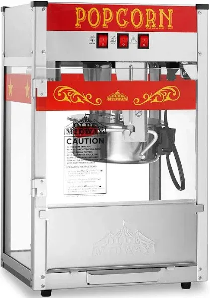 Olde Midway Commercial Popcorn Machine Maker Popper with 8-Ounce Kettle - Red