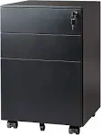 Metal 3 Drawer Mobile File Cabinet with Lock | DEVAISE, Black