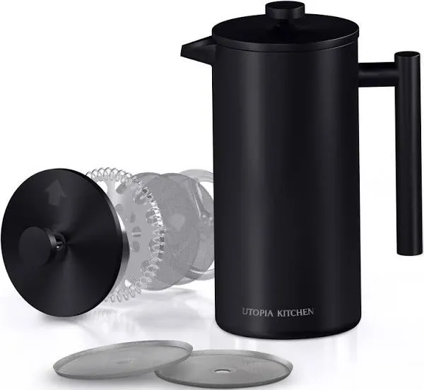 Utopia Kitchen Stainless Steel French Press Coffee Maker 12 Oz, French Press Tea Maker, Camping French Press Coffee Maker, Cold Brew Portable Travel Coffee Presses, Tea Press Gifts Silver