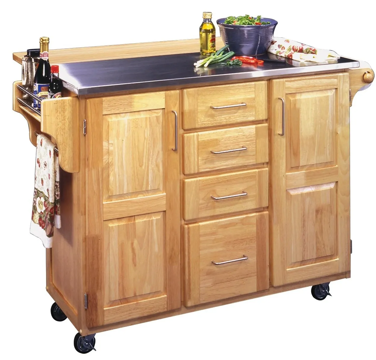 Home Styles 5086-95 Stainless Steel Top Kitchen Cart with Breakfast Bar Natural