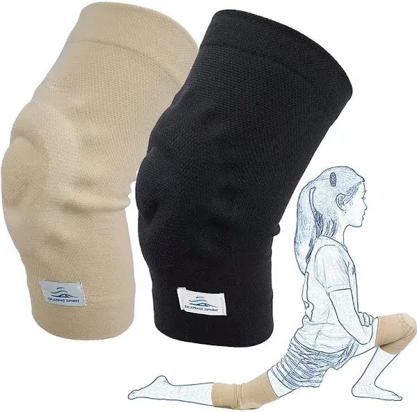 Skating Spirit SKATINgSPIRIT Gel Knee Pads, cushion and Support Knee cap for Dancing Figure Skating gymnastic, Youth and Adult