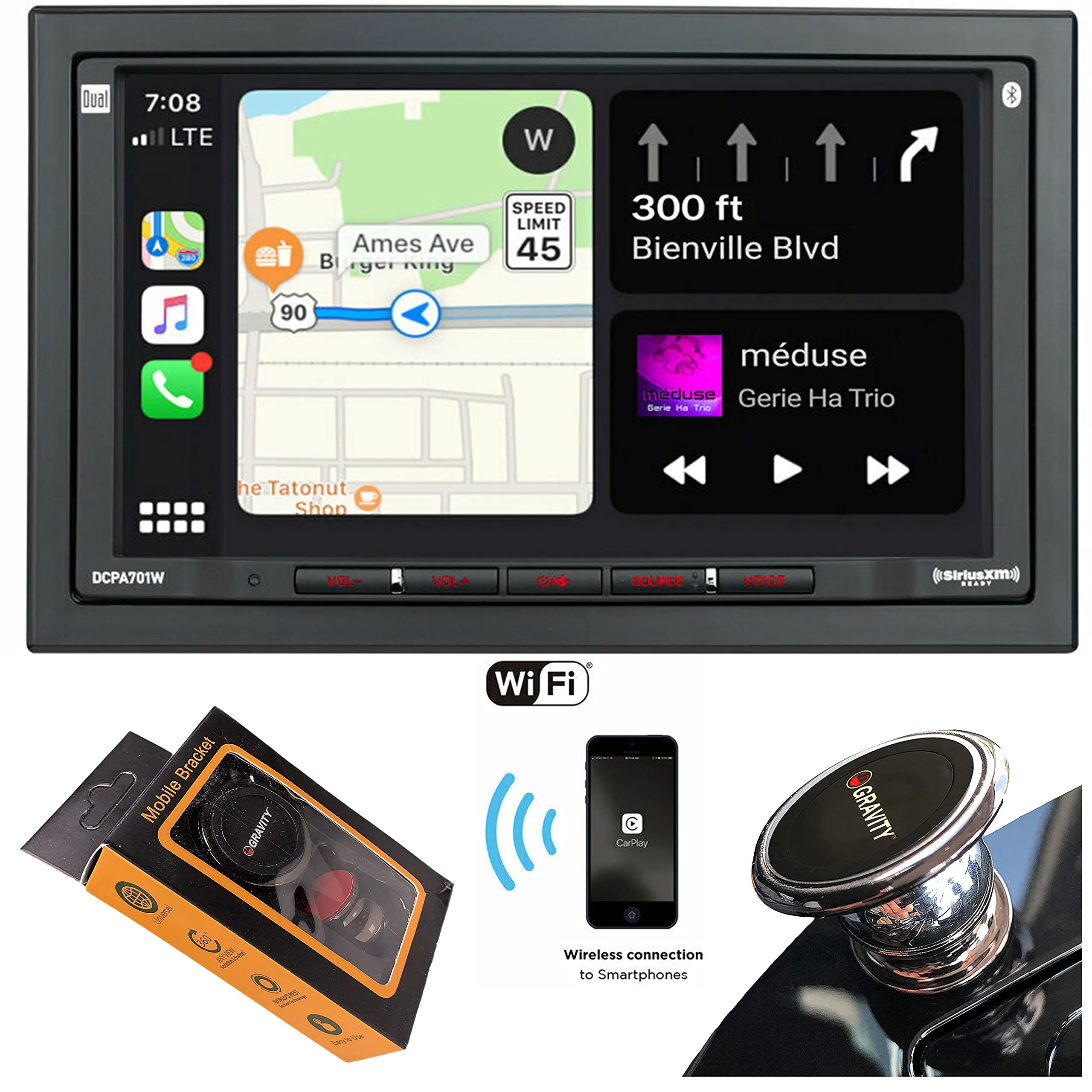 Dual DCPA701 7-Inch Double-DIN In-Dash Digital Media Receiver with Bluetooth, Android Auto, and Wired Apple CarPlay