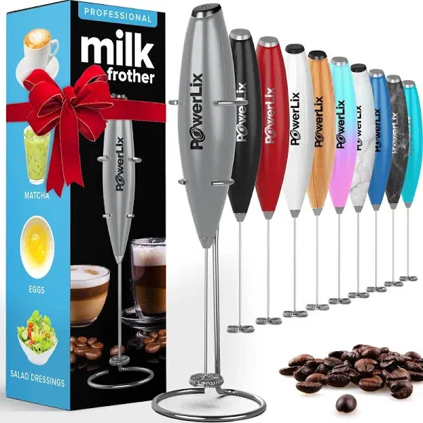 Milk Frother Handheld Electric Whisk Foam Maker Stand Battery Operated, Silver