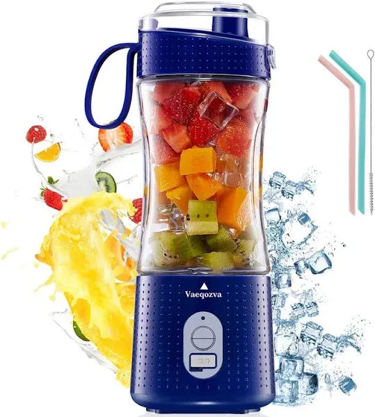 Portable Blender, Vaeqozva USB Rechargeable Smoothie on the Go Blender Cup with Straws, Protein Shakes Fruit Mini Mixer for Home, Sport, Office, Camping - Navy Blue