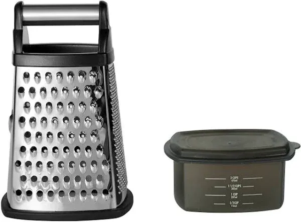 KitchenAid Gourmet 4-Sided Stainless Steel Box Grater with Detachable Storage Container, 10 inches tall, Black & All Purpose Shears with Protective Sheath, One Size, Black