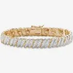 PalmBeach Jewelry White Diamond Accent Two-Tone Pave-Style S-Link Tennis Bracelet Yellow Gold-Plated 7"