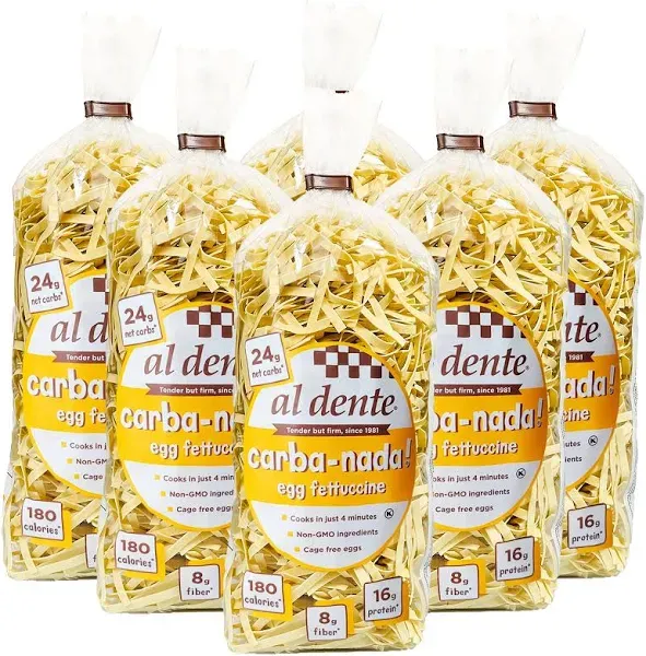 Carba-Nada Reduced Carb Pasta by Al Dente Pasta Company - Egg Fettuccine (10 oz) Size: 6-Pack