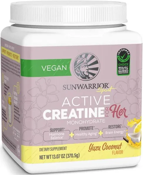 Sunwarrior Creatine Monohydrate Powder for Women | Muscle Building Pre Workout Vegan Keto Friendly Micronized & Easily Mixes 300g Tub (50 Serve) Yuzu Coconut Flavored Active Creatine