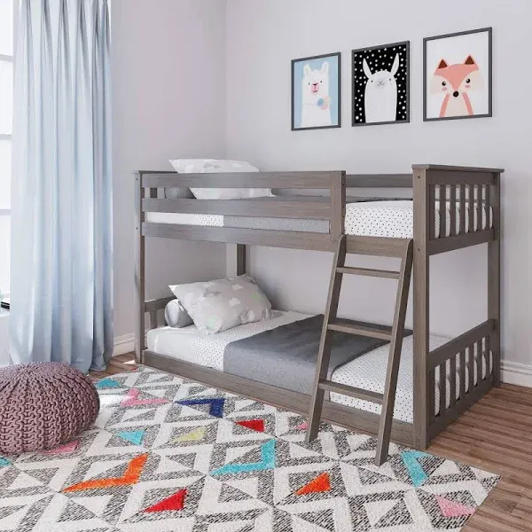 Max & Lily Low Bunk Bed Twin-over-Twin Wood Bed Frame for Kids