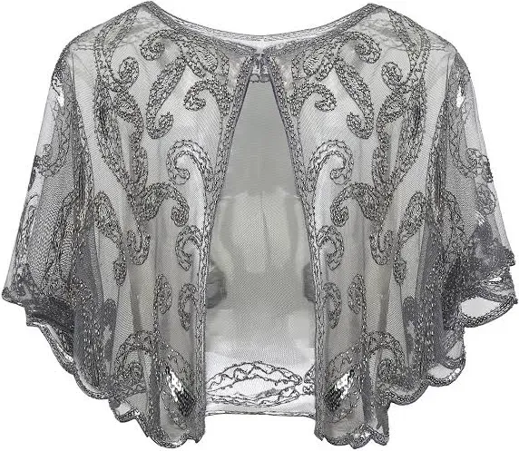 BABEYOND 1920s Shawl Wraps Sequin Beaded Evening Cape Bridal Shawl Bolero Flapper Cover Up