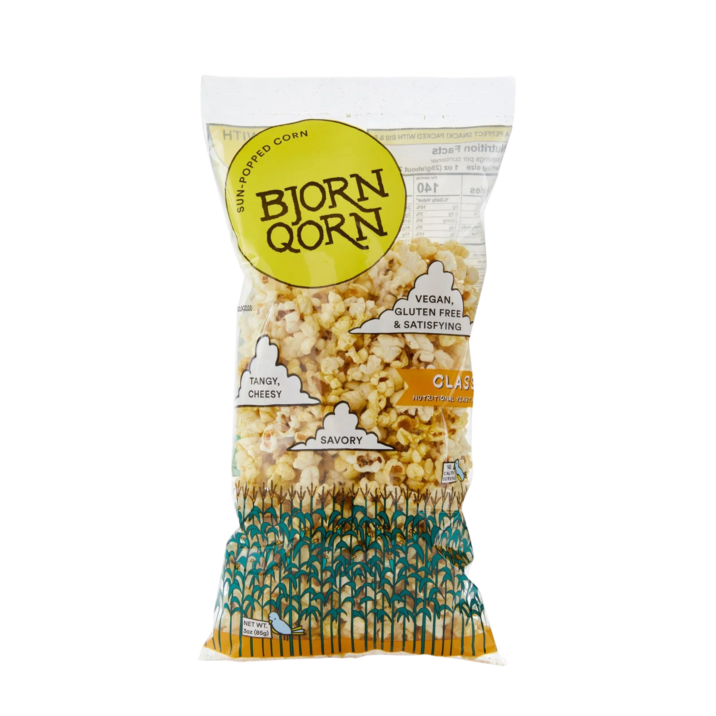 BjornQorn 'Cloudy' Sun Popped Corn 1oz. :: Snacks, Chips, Crackers