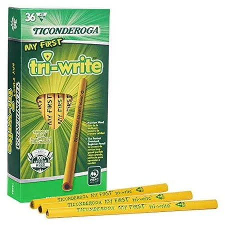 Ticonderoga My First Tri-Write Pencils without Eraser, Primary Size Wood-Cased #2 HB Soft, Yellow (13084) (Pack of 6, 216 Count Total)