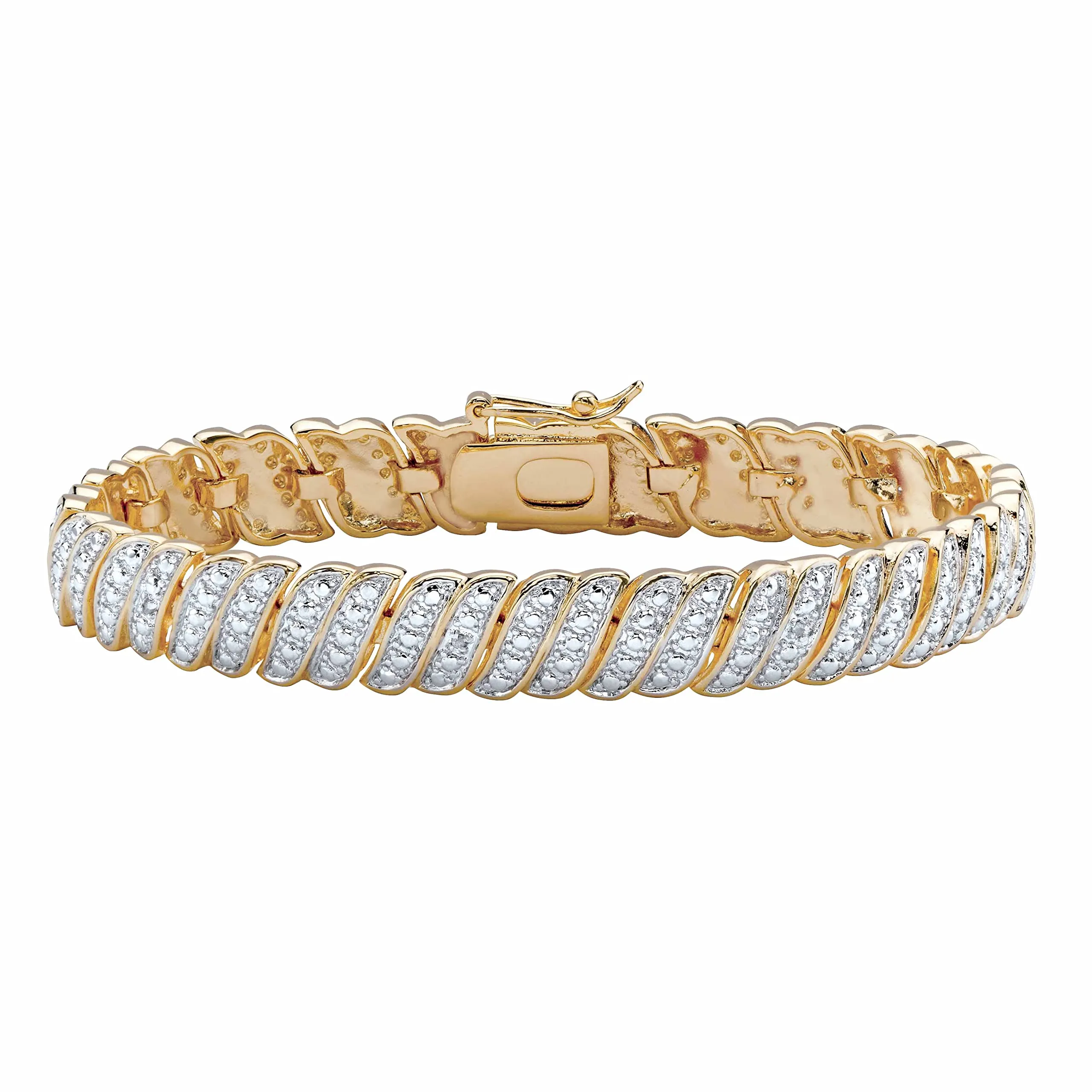 Women's Yellow Gold Plated Tennis Bracelet (10mm), Genuine Diamond Accent 7" by PalmBeach Jewelry