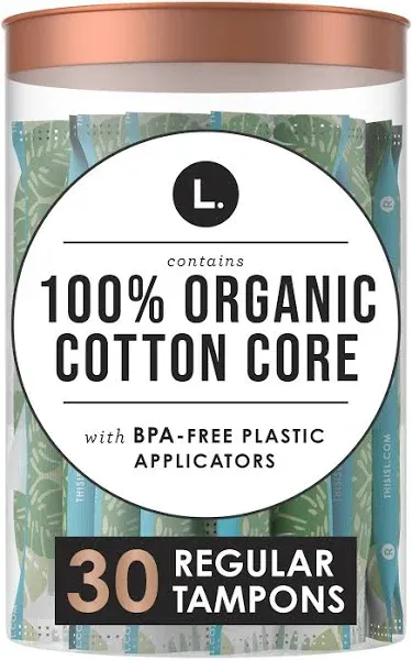 L. Organic Cotton Core Tampons, Regular Absorbency, 30 Count, Unscented