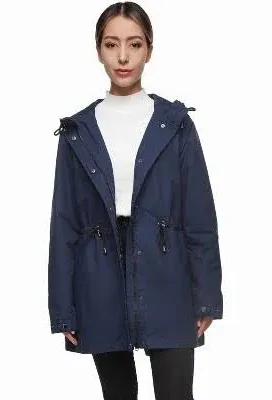 Rokka&Rolla Women's Water-Resistant Hooded Rain Jacket Trench Coat