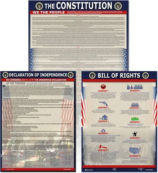 American Founding documents LARGE Laminated 3 pack: US Constitution with all amendments, Declaration of Independence and Bill of Rights (18x29) Young N Refined