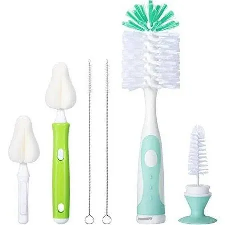 Baby Bottle Brush Set with Nipple Cleaner and Suction, 10.2&#034; Cleaning Green