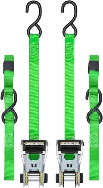 SMARTSTRAPS 10-Foot Ratchet Straps, Green (2pk) – 1,500 lbs Break Strength 500 lbs Safe Work Load Tie-Downs Designed for Light-Duty Transport Safely Haul Your Light Equipment Dirt Bikes ATVs and More