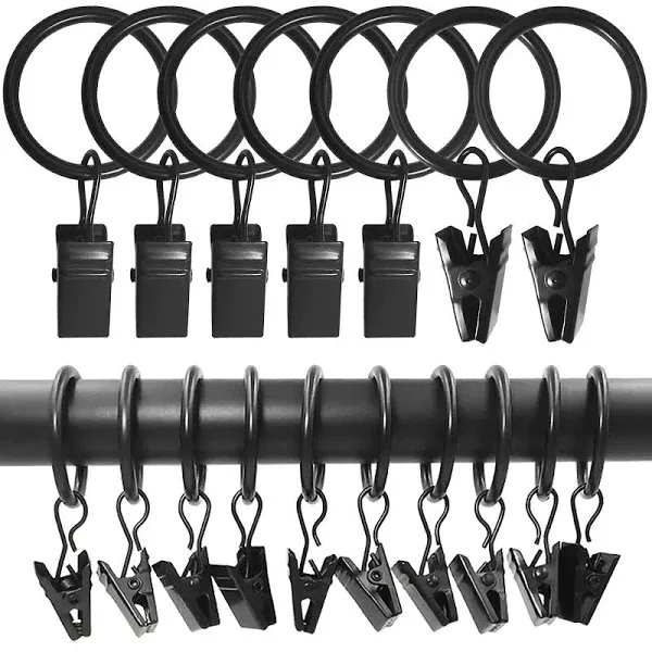 100 Pack Curtain Rings with Clips, Curtain Clip Rings Hooks, Bow Hanger Clips for Hanging Drapery Drapes Bows, Ring 1 inch Interior Diameter, Fits up to 5/8" Rod, Black