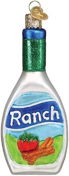 Creative Co-Op Hand-Painted Glass Ranch Dressing Bottle Ornament with Glitter, Multicolor