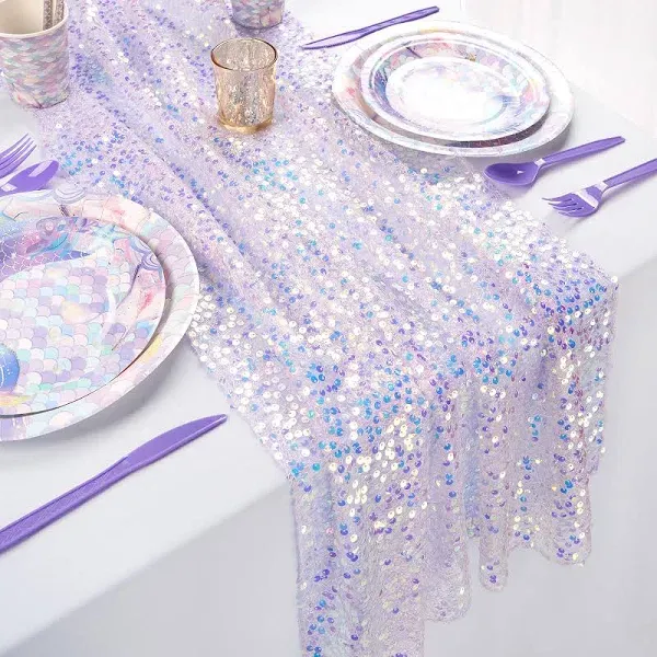 Green Table Runner 3 Pcs Sparkle Iridescent Table Runners 25x120 Inches Mermaid Themed Birthday Party Decorations