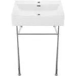 Swiss Madison Claire 24 Ceramic Console Sink White Basin Chrome Legs