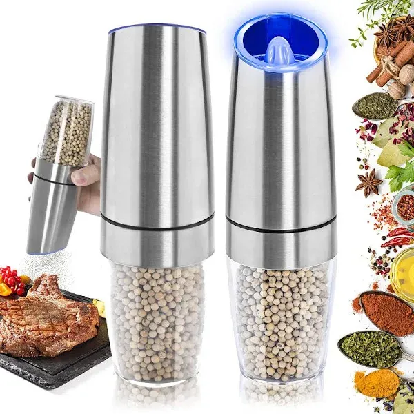 Gravity Electric Salt and Pepper Grinder Set, 2 Pack Automatic Salt and Peppe...