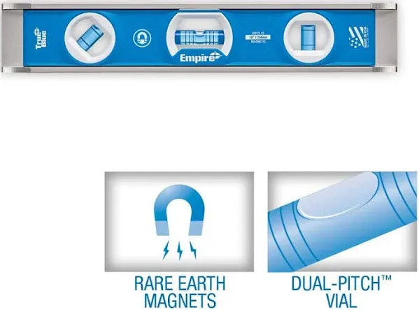 Empire Level EM75.10 10&#034; TRUE BLUE Rare Earth Magnetic Torpedo w/ Dual Vari-Pitc