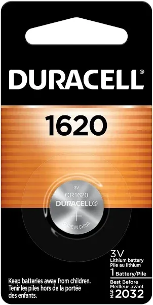 Duracell 1620 3V Lithium Battery, 1 Count Pack, Lithium Coin Battery for Medical and Fitness Devices, Watches, and more, CR Lithium 3 Volt Cell