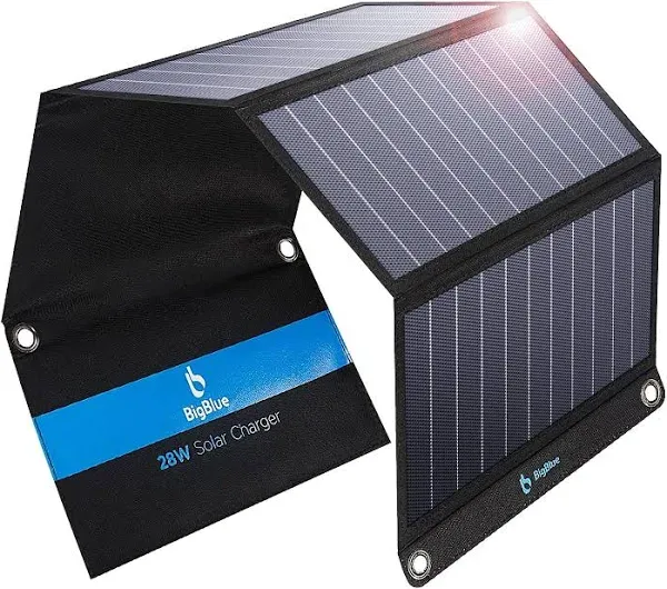 BigBlue 3 USB Ports 28W Portable Solar Charger, Upgraded Foldable Solar Panel for Backpacking, Higher Efficiency and Waterproof, Compatible with iPhone,Samsung,HTC,Google,LG Cellphones,Tablet,GPS etc