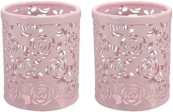 CTKcom 2 Pack Hollow Rose Flower Pattern Metal Pen Pencil Pot Cup Holder Desk Container Organizer