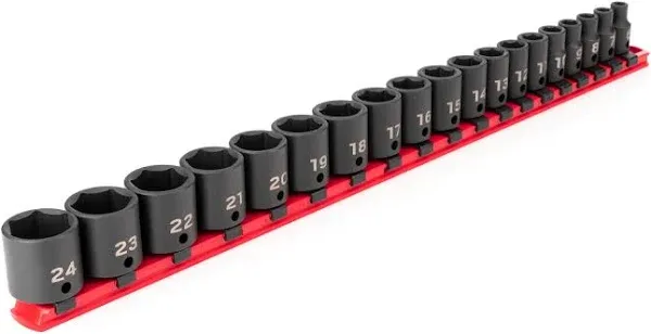 TEKTON 3/8 Inch Drive 6-Point Impact Socket Set with Rail, 19-Piece (6-24 mm) | SID91106