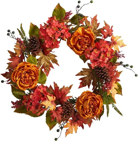 Nearly Natural 25" Hydrangea and Berries Autumn Artificial Wreath - Modern - Wreaths And Garlands - by Nearly Natural, Inc. | Houzz