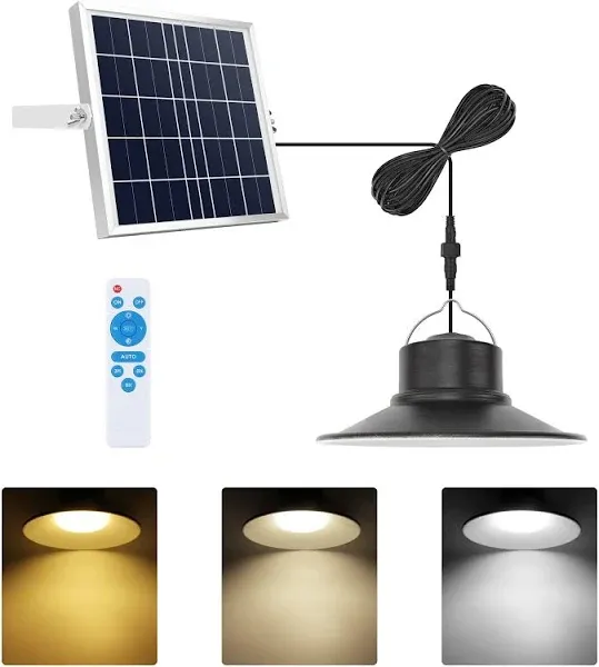 NIORSUN Solar Lights Outdoor, LED Solar Pendant Light 3000K|4000K|5000K| Dimmable Lighting with Remote Control, 16.4ft Cable IP66 Waterproof for Patio, Garage, Camp, Chicken Coop, Shed Barn